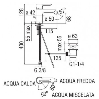 Mitigeur monocommande pour lavabo avec bec orientable Abc Nobili AB87338/2CR