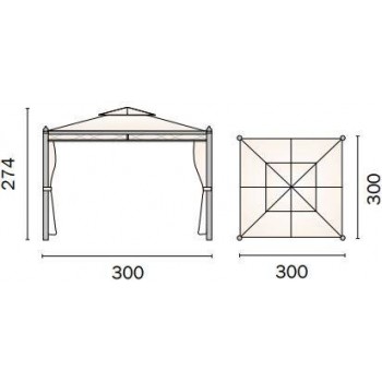 GAZEBO QUADRATO 3 x 3 mt. CON STRUTTURA Ø 72 mm IN FERRO