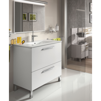 Mobile bagno a terra 80 cm bianco lucido con specchio