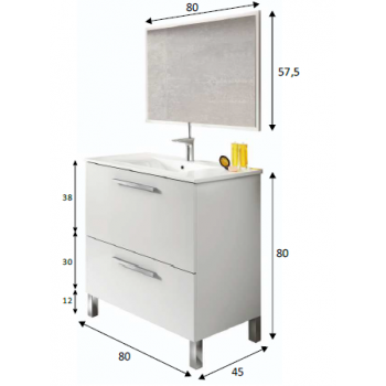 Mobile bagno a terra 80 cm bianco lucido con specchio