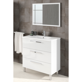 Badezimmerschrank auf dem boden 80 cm Glänzend weiß mit spiegel