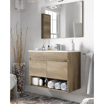 Composition de salle de bain Dakota 80 cm avec meuble sous lavabo couleur Nordik, miroir et lavabo