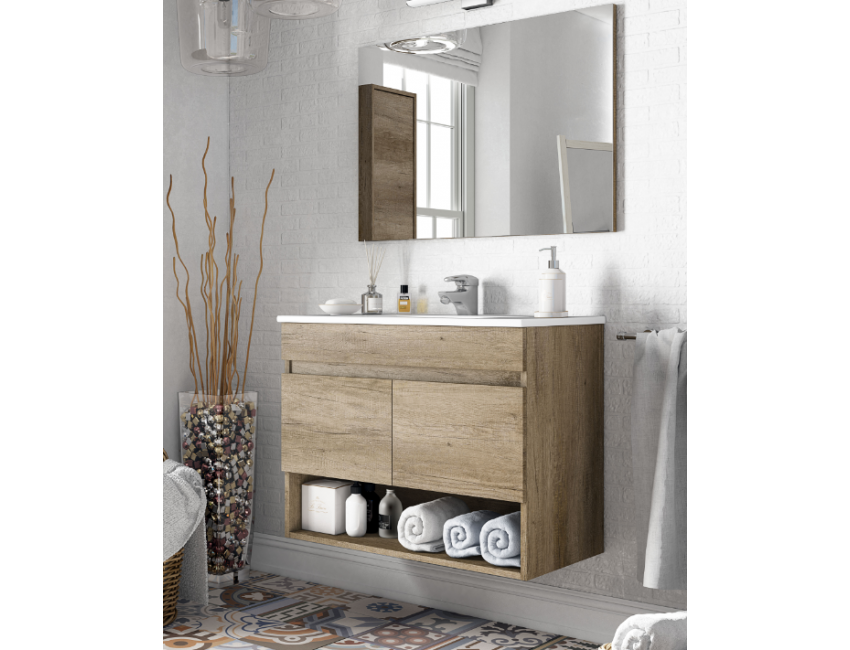 Badzusammensetzung Dakota 80 cm mit Nordik badmöbel, spiegel und waschtisch