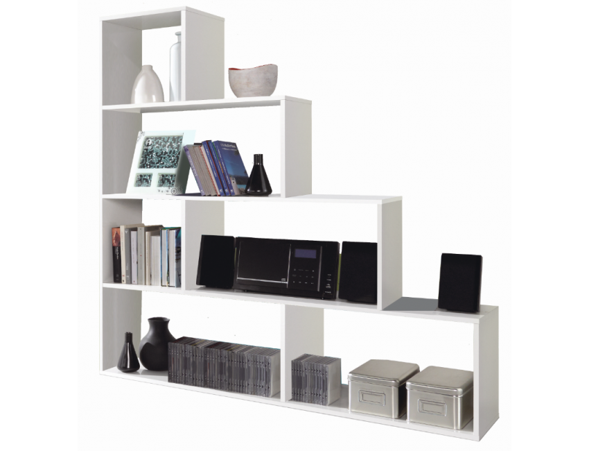 Libreria decorativa 145 cm bianco lucido 6 ripiani