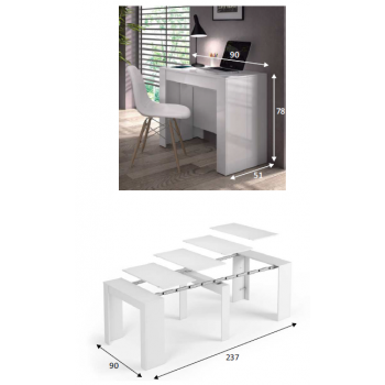 Tavolo multifunzione allungabile da 51 a 237 cm Bianco lucido