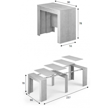 Tavolo multifunzione allungabile da 51 a 237 cm Cemento