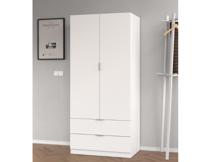 Armadio 180 cm Bianco opaco con due ante e due cassetti