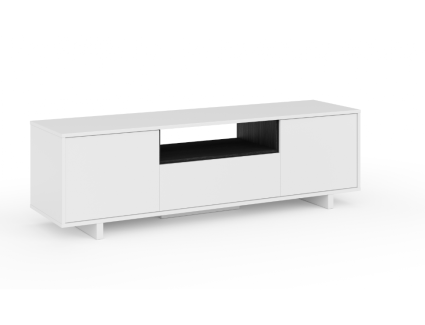 Mobile soggiorno porta Tv Zaira 150 cm Bianco lucido e Grigio cenere con tre ante