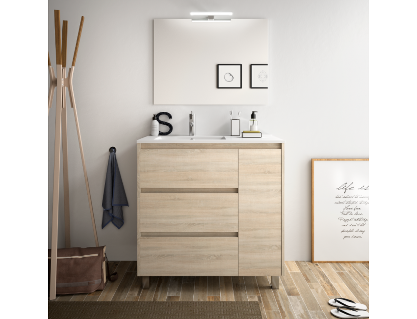 Badezimmer Badmöbel 80 cm in mattgrauem Holz mit porzellan Waschtisch