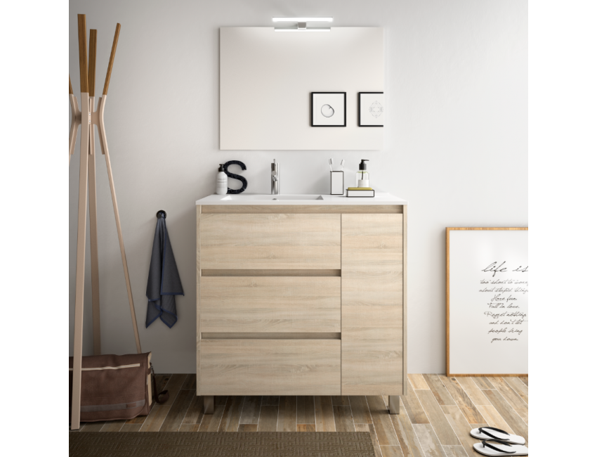 Mobile bagno 600 in legno grigio opaco con lavabo Arenys