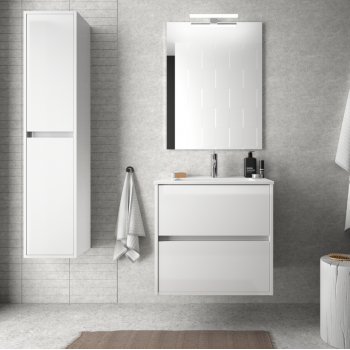 Badezimmer Badmöbel 60 cm glänzend weiß mit Porzellan Waschtisch