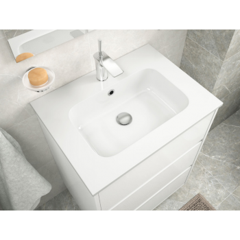 Meuble de salle de bain suspendu 60 cm marron Acacia avec lavabo en porcelaine