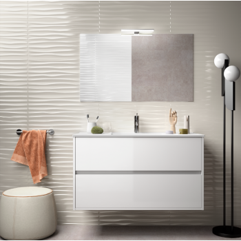 Badezimmer Badmöbel 90 cm aus glänzend weiß lackiertem Holz mit Porzellan Waschtisch