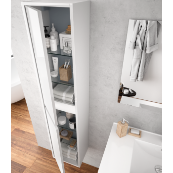 Badezimmer Badmöbel 80 cm aus glänzend weiß lackiertem Holz mit zwei Türen
