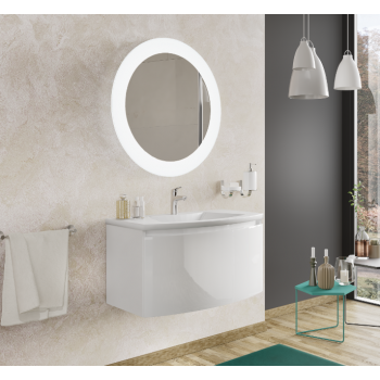 Mobile bagno sospeso 100 cm Venere in legno Bianco Lucido con Lavabo in ceramica