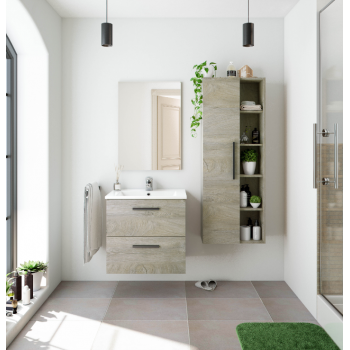 Siracusa mobile bagno sospeso 60 cm rovere con specchio e lavabo