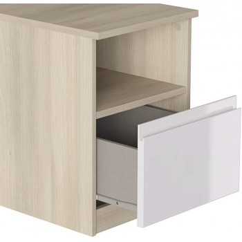 Cosenza comodino 40x44,5x53,5 cm bianco lucido e rovere con un cassetto e  un vano