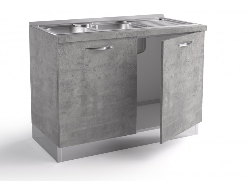 Kitchen sink base 120x60xH84 cm in gray wood with two doors Massa Abitare