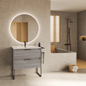 Badezimmer Badmöbel auf dem boden 65 cm Ambra aus Eiche Grau Holz mit  Waschtisch - Abitare