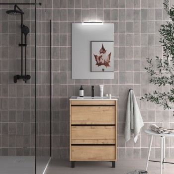 Mueble de baño de 60 cm en madera gris mate con lavabo de porcelana -  Caesaroo