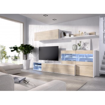 Mueble TV de pared 200 cm Blanco brillante y gris antracita - Abitare