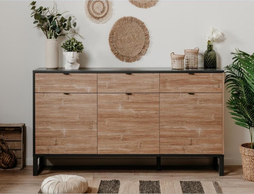 Sideboard 175x88H cm anthracite gray and bamboo Asolo