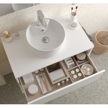 Mobile bagno sospeso 80 cm Ulisse in legno Bianco opaco con lavabo in  porcellana - Caesaroo
