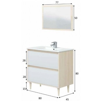 Meuble de salle de bain sur le sol 80 cm couleur Nordik avec miroir -  Caesaroo