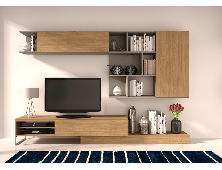 Rio parete attrezzata porta tv 272 cm rovere e grigio con libreria - Abitare